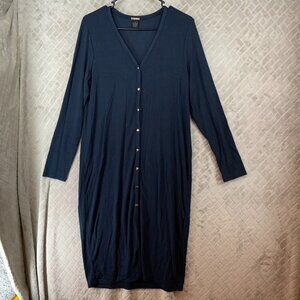 Magaschoni Womens M Long Cardigan Sweater Navy Blue Micromodal Button Front